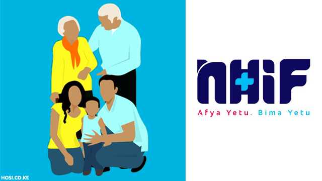 A family next to the NHIF logo
